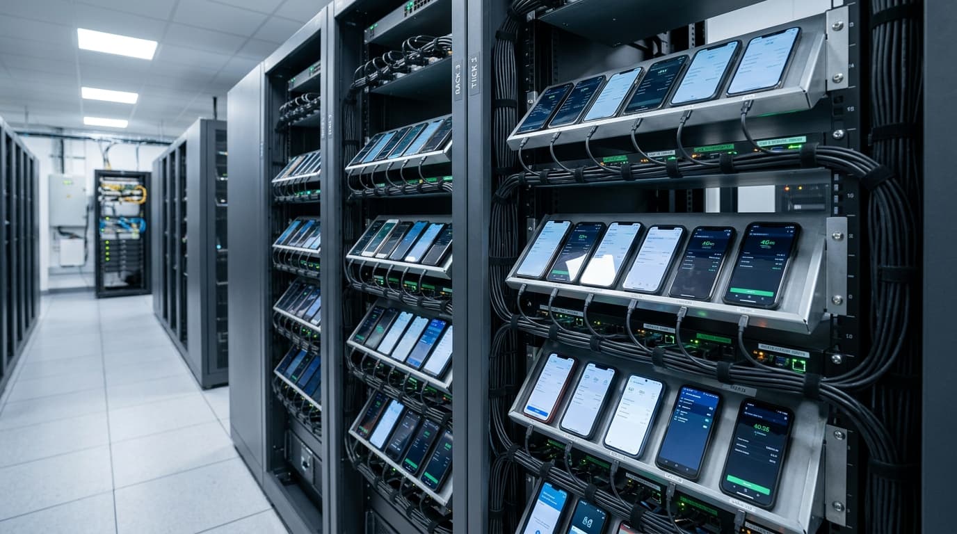 Large-Scale Phone Farms & Automation Racks