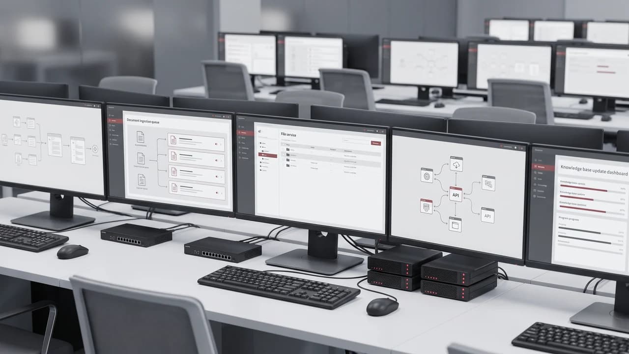 Enterprise AI API Gateway multi-model routing & collaborative knowledge workspace scene