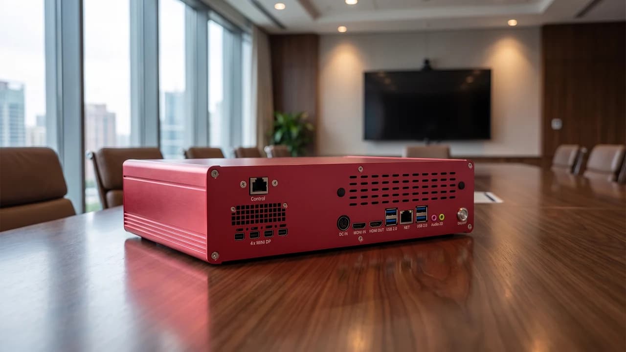 AE-2000 industrial edge host on-site boardroom & vision analytics deployment scene